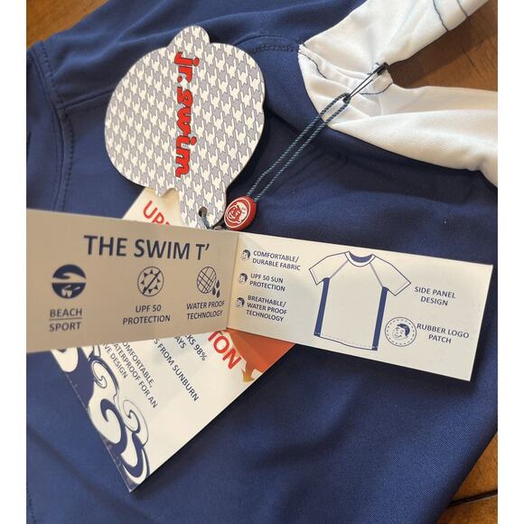 Boys Jr Swim Tee Size 2T ~ Navy Blue and White UPF 50+ ✨NEW✨ Water Resistant - Picture 5 of 8